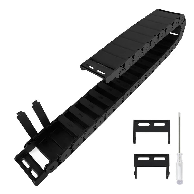LMioEtool R28/38 15mm x 50mm(Inner H x Inner W) Black Plastic Cable Wire Carrier Drag Chain 1M Length for CNC, with End Connectors - Semi Enclosed Type (Inner Side openable) - Image 1